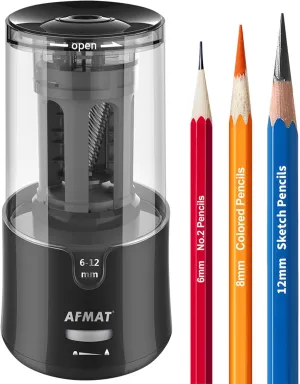 AFMAT Electric Long Point Pencil Sharpener for Artist, Fast Sharpen & Auto Stop, 8-17mm Super Long Point, Professional Artist Pencil Sharpener Plug in for φ6-12mm Charcoal/Drawing/Colored Pencils