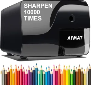AFMAT Electric Pencil Sharpener, Heavy Duty Pencil Sharpeners, Colored Pencil Sharpner for 6-8mm Pencils, Fast Sharpen in 3-5s, 3 Sharpness Setting, Sharpen 10000 Times for School/Classroom/Teachers