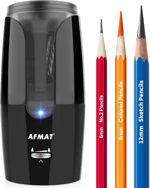 AFMAT Rechargeable Long Point Pencil Sharpener for Artist, Fast Sharpen & Auto Stop, 8-17mm Super Long Point, Electric Artist Pencil Sharpener for φ6-12mm Charcoal/Drawing/Sketching/Colored Pencils