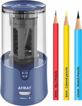 AFMAT Pencil Sharpener, Electric Pencil Sharpener for Colored Pencils, Auto Stop, Fast Sharpen in 3s, Large Hole Pencil Sharpeners Plug in for 6-12mm No.2/Jumbo Pencils-Blue