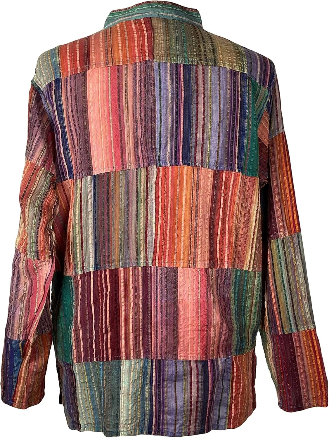Agan Traders Unisex Henley Light Weight Cotton Multi-Colored Patchwork Crinkle Tunic Mandarin Style Summer Shirt Nepal