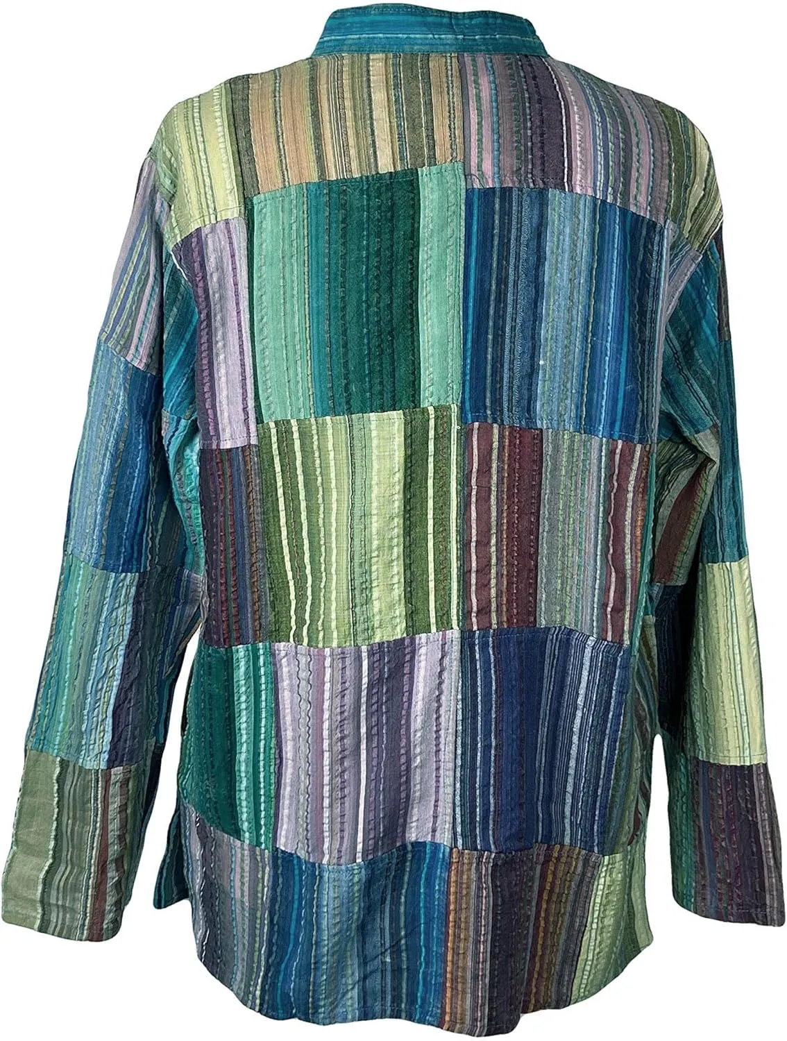 Agan Traders Unisex Henley Light Weight Cotton Multi-Colored Patchwork Crinkle Tunic Mandarin Style Summer Shirt Nepal