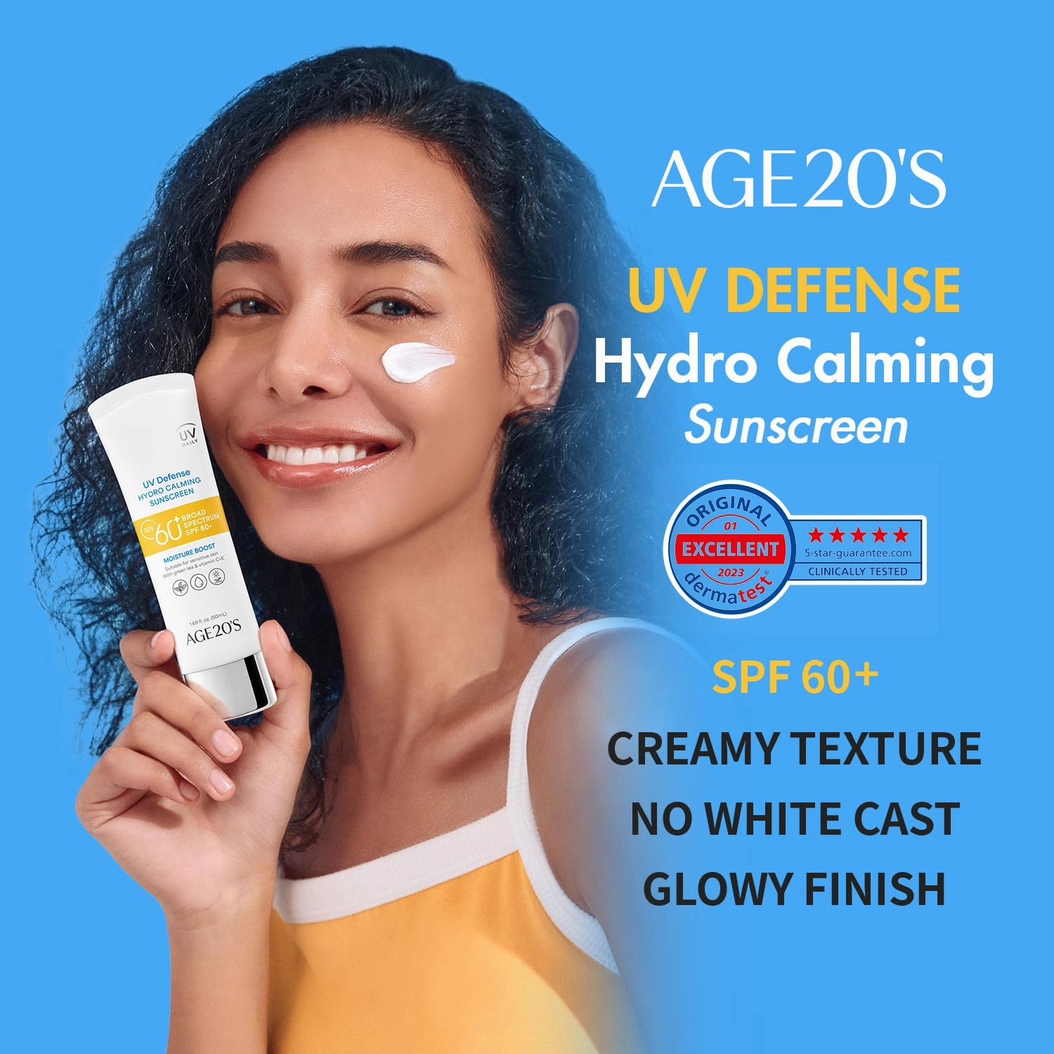 AGE20'S UV Defense Hydro Calming Sunscreen SPF 60  | Korean Sunscreen | Moisturizing Creamy Formula, No White Cast, Lightweight Finish | Green Tea   Aloe Vera | Dermatest Excellent | 1.69 fl.oz*1