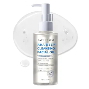AHA Deep Cleansing Facial Oil with Jojoba Oil, Tea Tree Oil, PHA and Centella Asiatica, Korean Blackhead Remover, Pore Cleaner and Sebum Remover, 145ml, 4.9 fl. oz.
