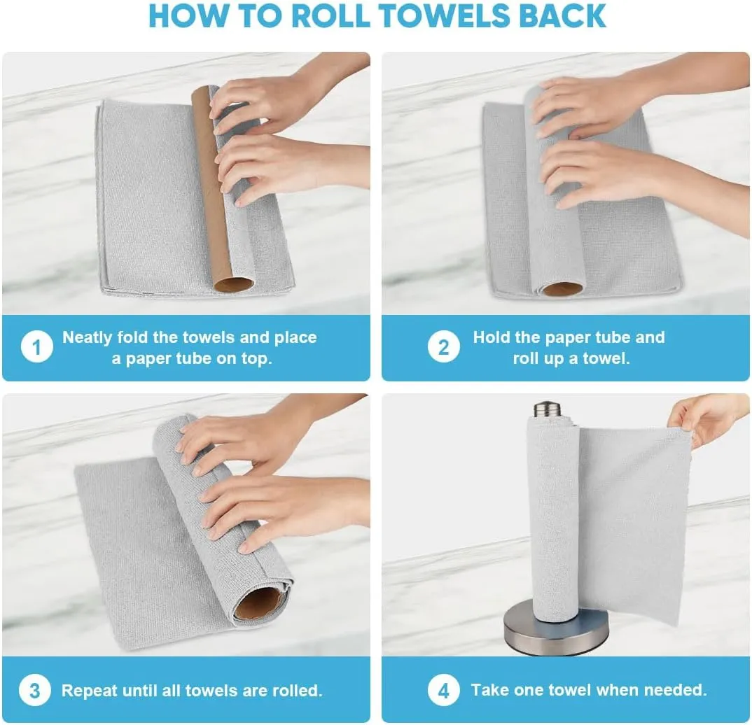 AIDEA Microfiber Cleaning Cloth Roll, 75PK, Reusable Paper Towels Grey Tear Away Cloth, Microfiber Towels for Cars, Washable Shop Rags, Lint Free Cleaning Rags for House, Kitchen, Window, 11.5"×11.5"