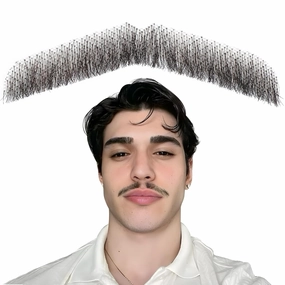 Ailsa Fake Beard Natural Realistic 100% Human Hair Fake Mustache Handmade Invisible Lace Fake Facial Hair for Entertainment/Cosplay/Halloween/Film Makeup (Black Fake Mustache 1-1)