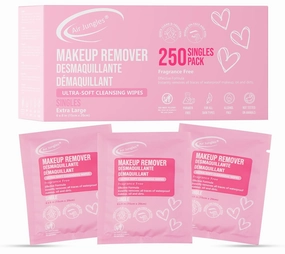 Air Jungles Makeup Remover Wipes 250 Count, Individually Wrapped, Extra Large 6x8 Facial Towelettes, Fragrance-Free, Alcohol-Free, Ultra Soft, Rinse-Free, Removes Makeup & Oil