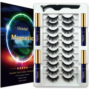 Alcastar Magnetic Eyelashes and Eyeliner Kit,Magnetic Eyelash With Applicator,Reusable False Eyelashes Easy to Wear, No Glue Needed, Sweatproof (BA10-4D28)
