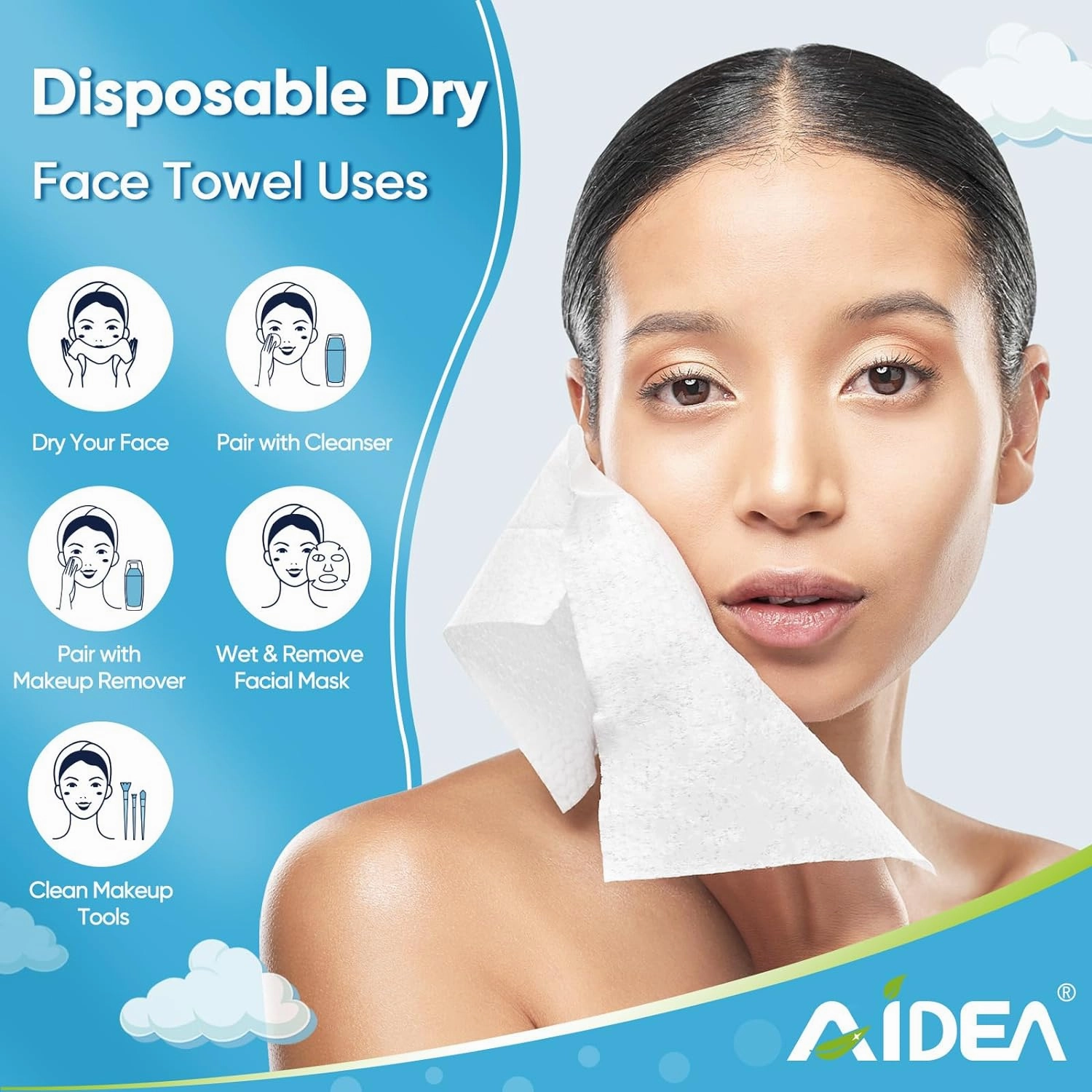 AlDEA Face Towels Disposable-600Ct, Face Towelettes for Sensitive Skin, Clean Facial Wipes for Makeup Removing, Facial Cleansing, Travel, Dry Wipes Face Cloths
