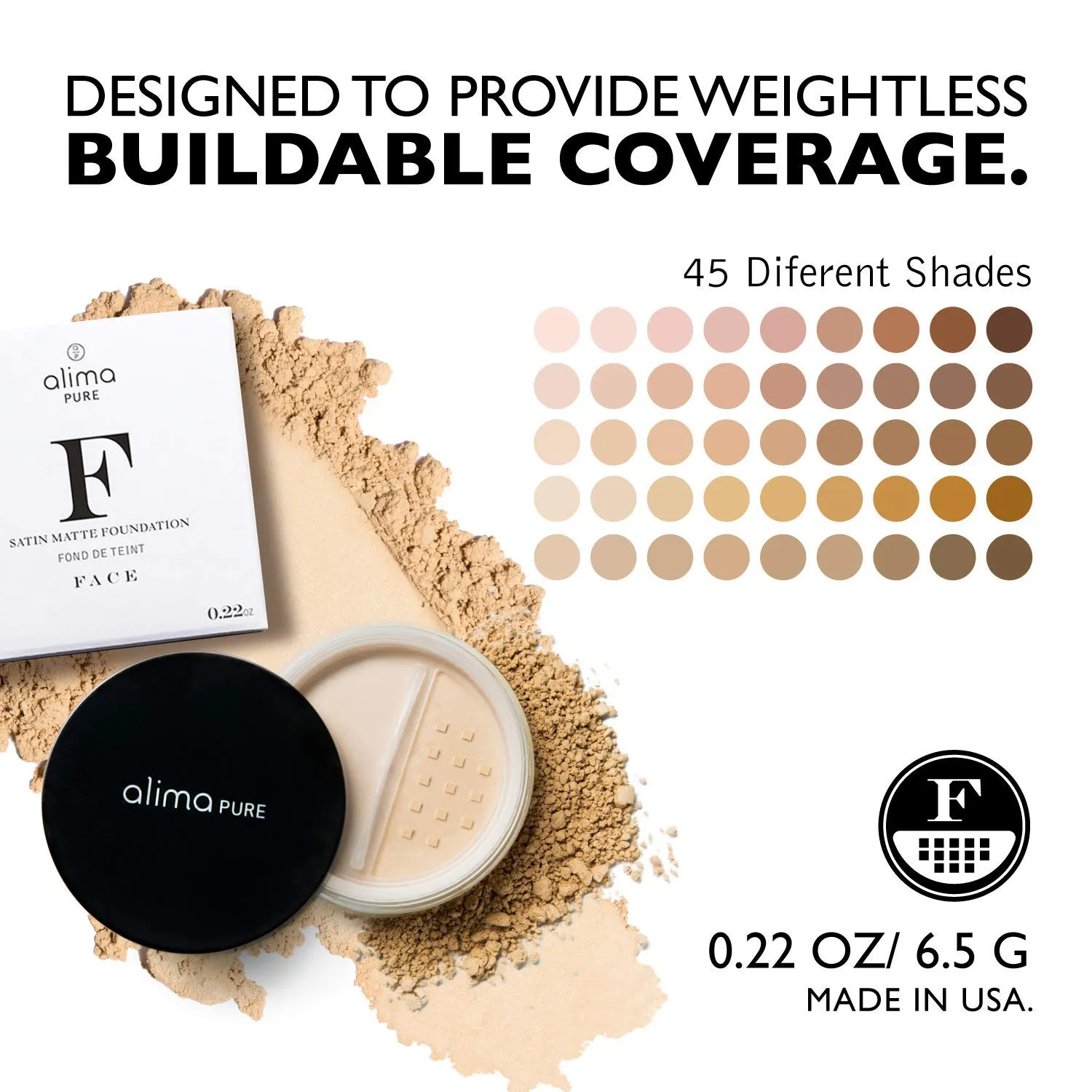 Alima Pure Matte Foundation Mineral Powder Makeup, Oil Free, Talc Free, Natural Makeup Full Coverage Foundation .15 oz/4.5g