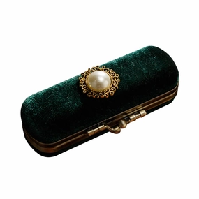 Alipis Travel Makeup Mirror Vintage Lipstick Case with Mirror Retro Lipstick Box Lip Balm Lip Gloss Organizer Bag Soft Makeup Storage Case (Green) Purse Holder