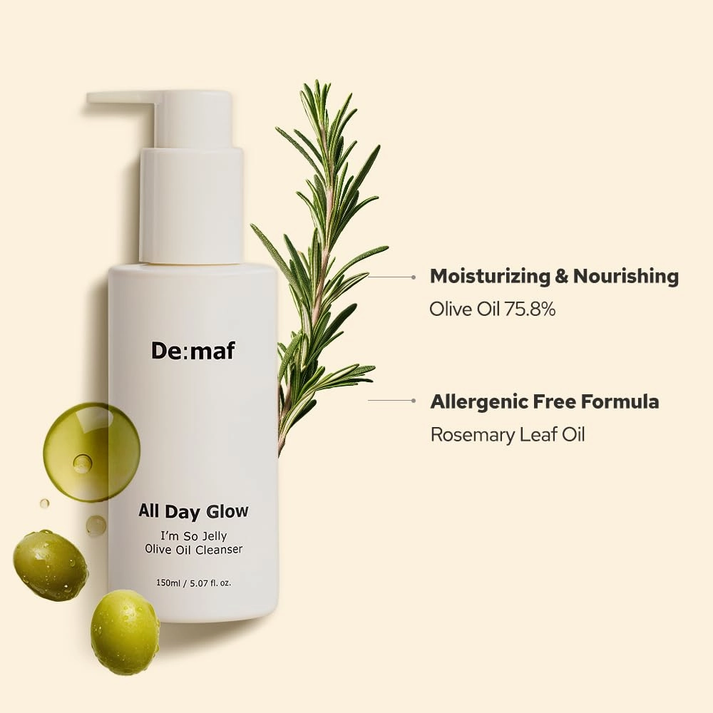 All Day Glow I'm So Jelly Olive Oil Cleanser, 75% Olive Oil, Jelly-like Makeup Remover for Pore Cleanse, Suitable for Sensitive Skin, Korean Skincare (150ml, 5.07, Fl Oz)