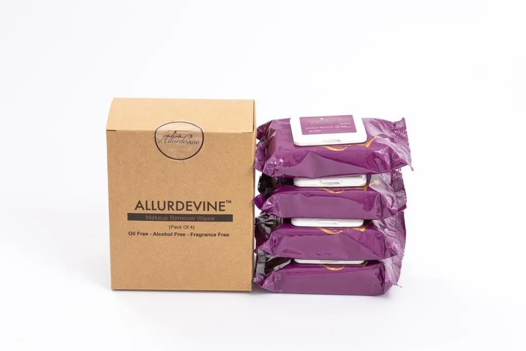 ALLURDEVINE- Makeup Remover Face Wipes25 count (Pack Of 4) Cleans, Hydrates & Nourishes - For All Skin Typesincl. Sensitive Skin - Best Eye Make Up Cleanser - Dissolves Waterproof Mascara - Oil Free