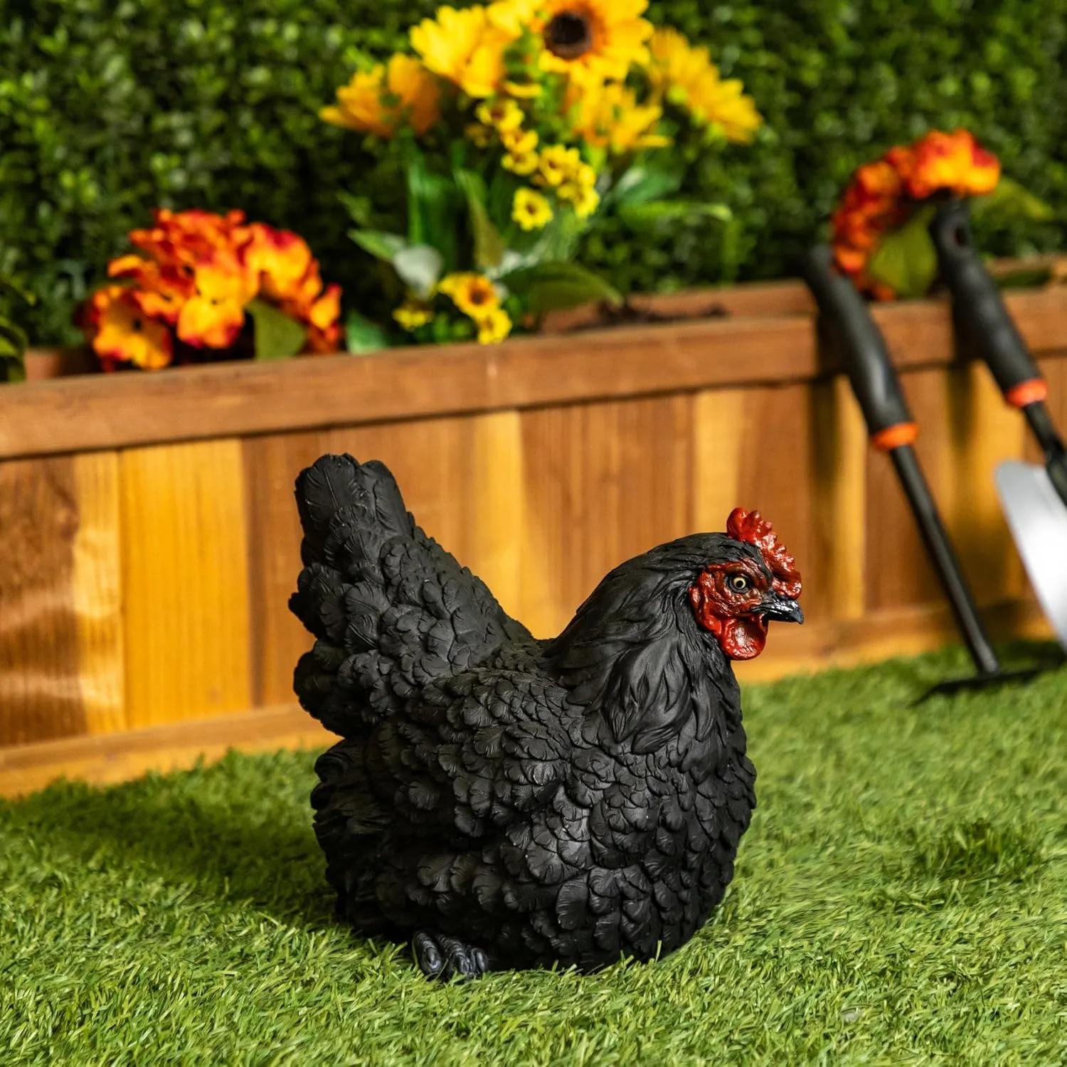 Alpine Corporation WFM100HH-BK Outdoor Rustic Resting Hen Garden Statue, 8" H, Black