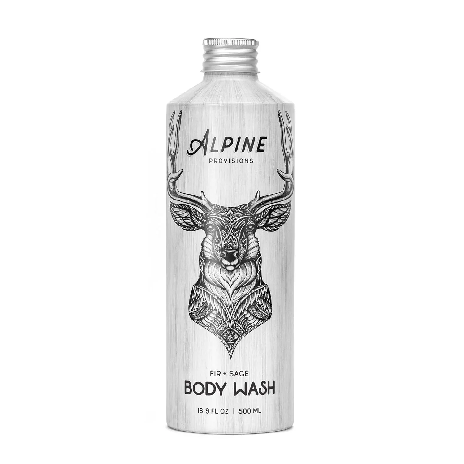 Alpine Provisions Natural Fir & Sage Body Wash – Refreshing & Moisturizing with Essential Oils, Aloe Vera & Coconut Oil – Vegan, Sulfate-Free, Plastic-Free Aluminum Bottle – 16.9 FL Oz