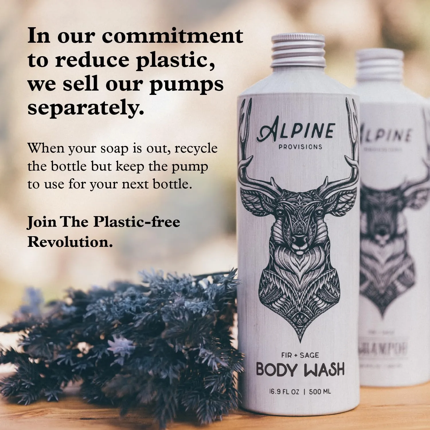Alpine Provisions Natural Fir & Sage Body Wash – Refreshing & Moisturizing with Essential Oils, Aloe Vera & Coconut Oil – Vegan, Sulfate-Free, Plastic-Free Aluminum Bottle – 16.9 FL Oz
