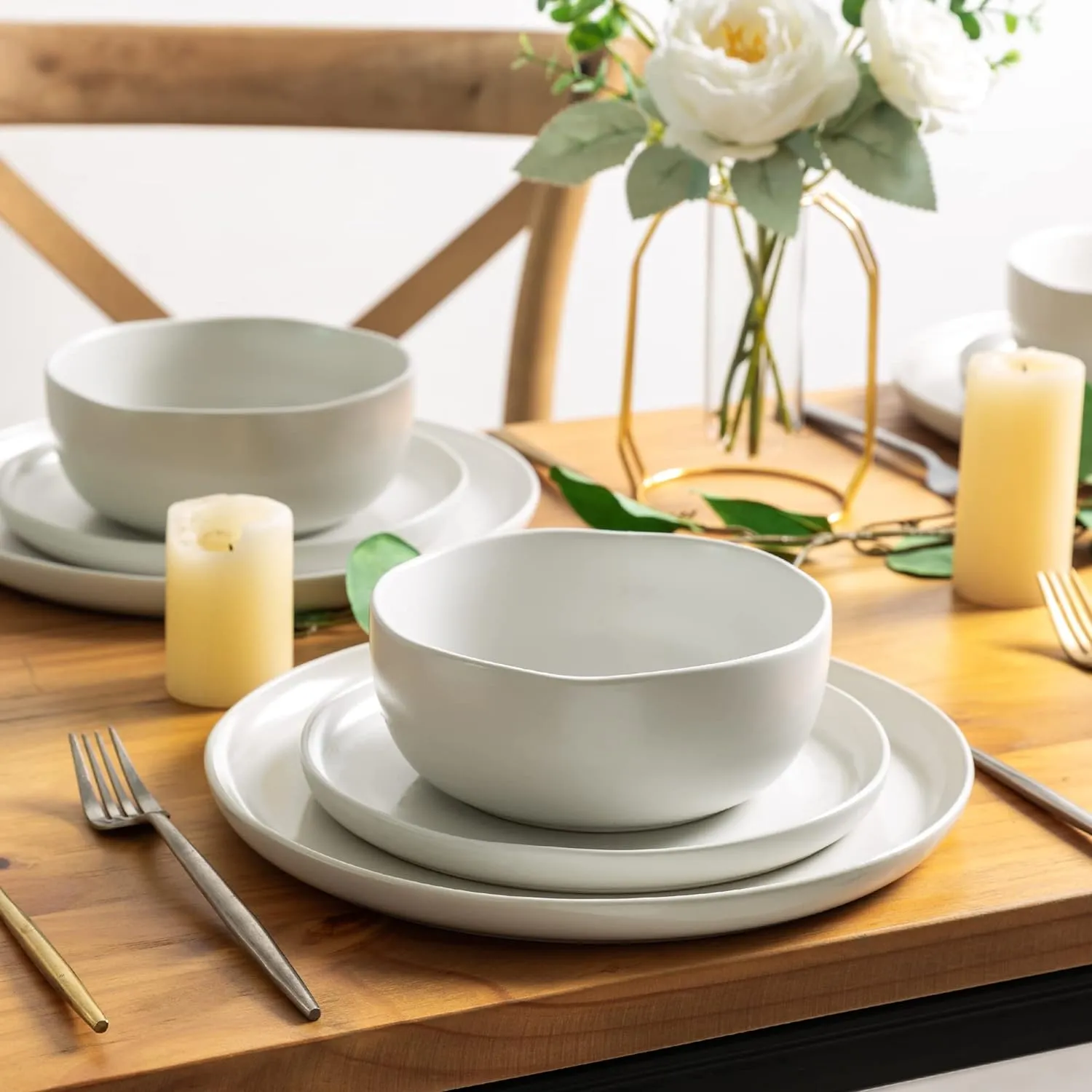 AmorArc Ceramic Dinnerware Sets, Wavy Rim Stoneware Plates and Bowls Sets, Highly Chip and Crack Resistant | Dishwasher & Microwave & Oven Safe Dishes set, Service for 6 (18pc)