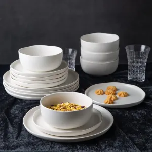 AmorArc Ceramic Dinnerware Sets, Wavy Rim Stoneware Plates and Bowls Sets, Highly Chip and Crack Resistant | Dishwasher & Microwave & Oven Safe Dishes set, Service for 6 (18pc)