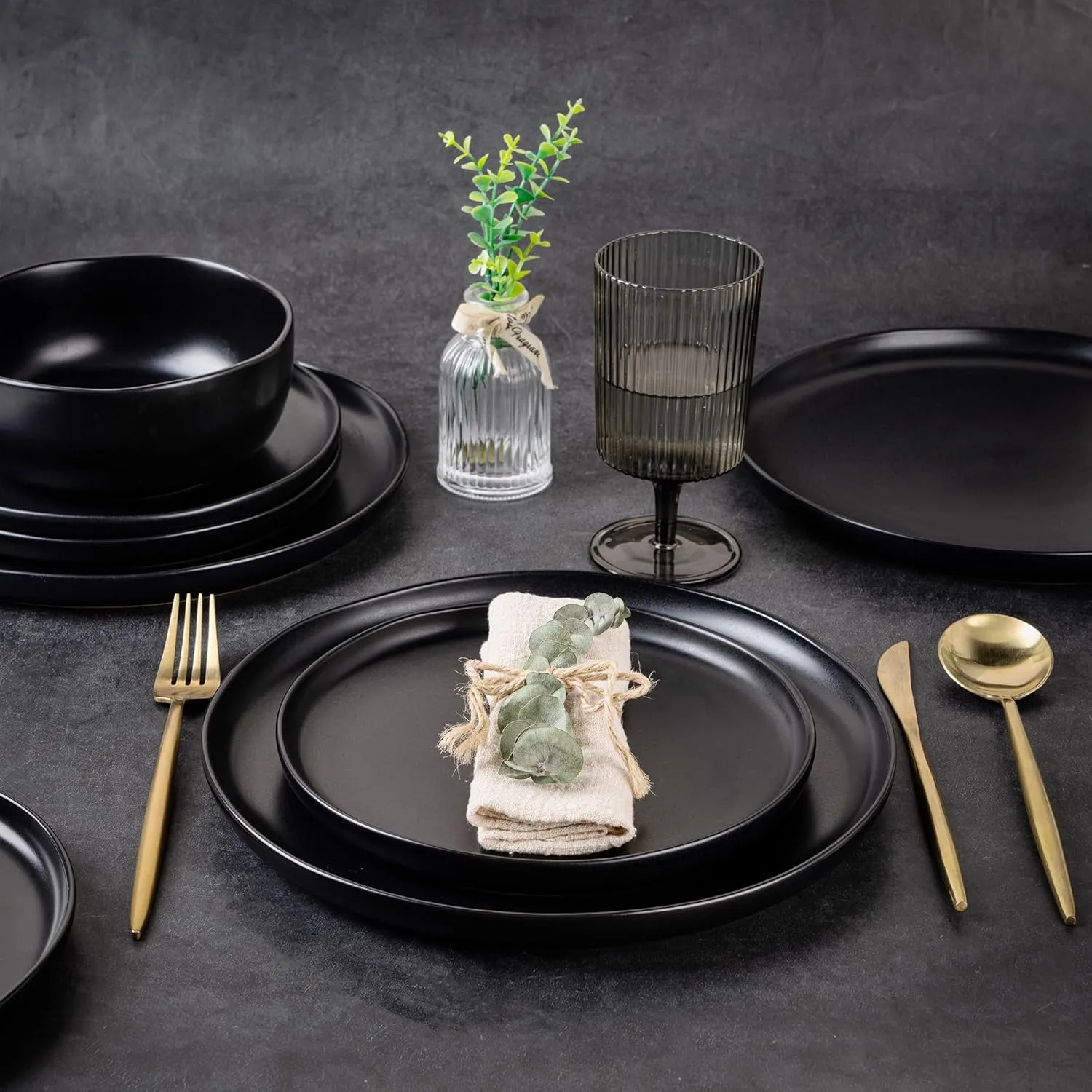 AmorArc Ceramic Dinnerware Sets, Wavy Rim Stoneware Plates and Bowls Sets, Highly Chip and Crack Resistant | Dishwasher & Microwave & Oven Safe Dishes set, Service for 6 (18pc)