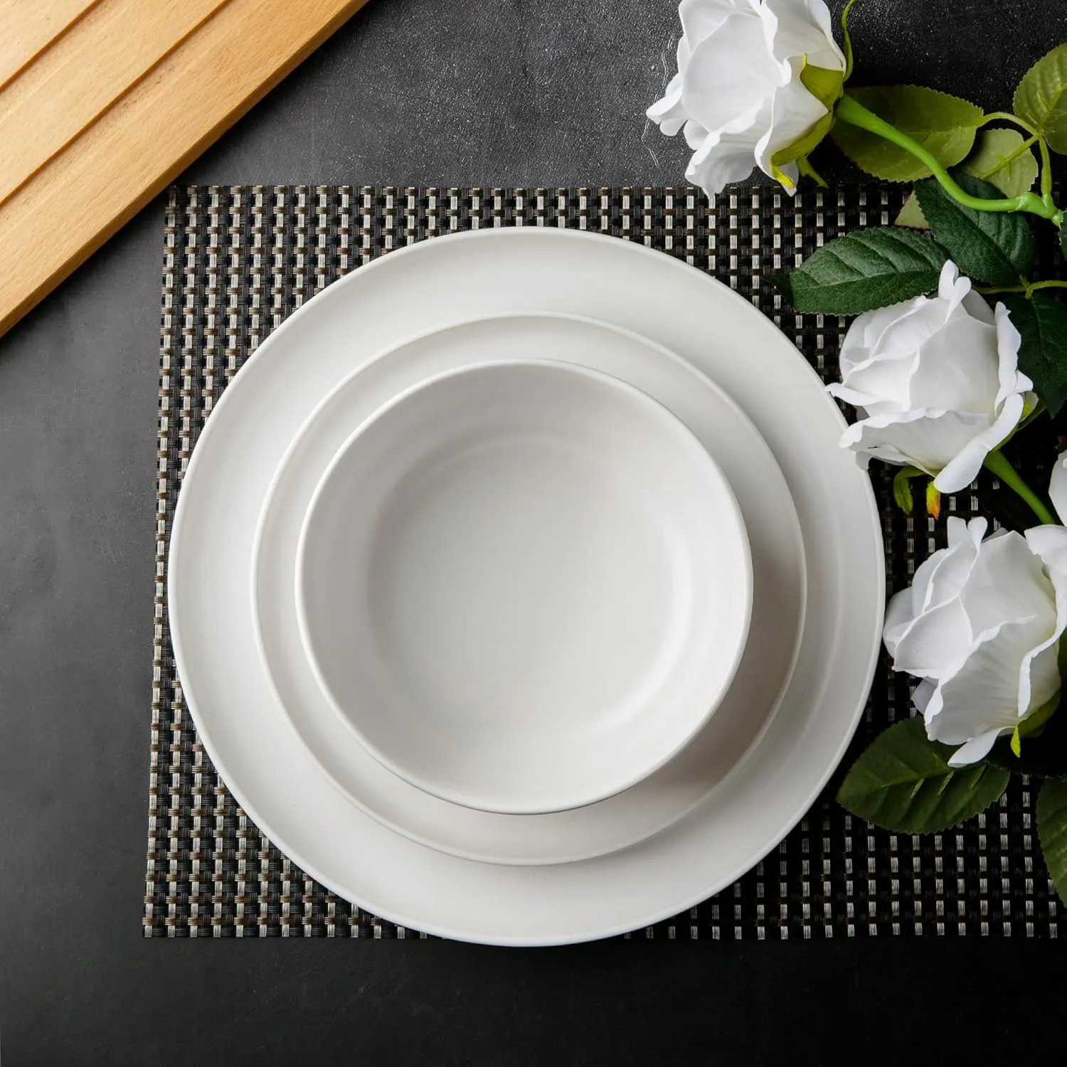 AmorArc Ceramic Dinnerware Sets, Wavy Rim Stoneware Plates and Bowls Sets, Highly Chip and Crack Resistant | Dishwasher & Microwave & Oven Safe Dishes set, Service for 6 (18pc)