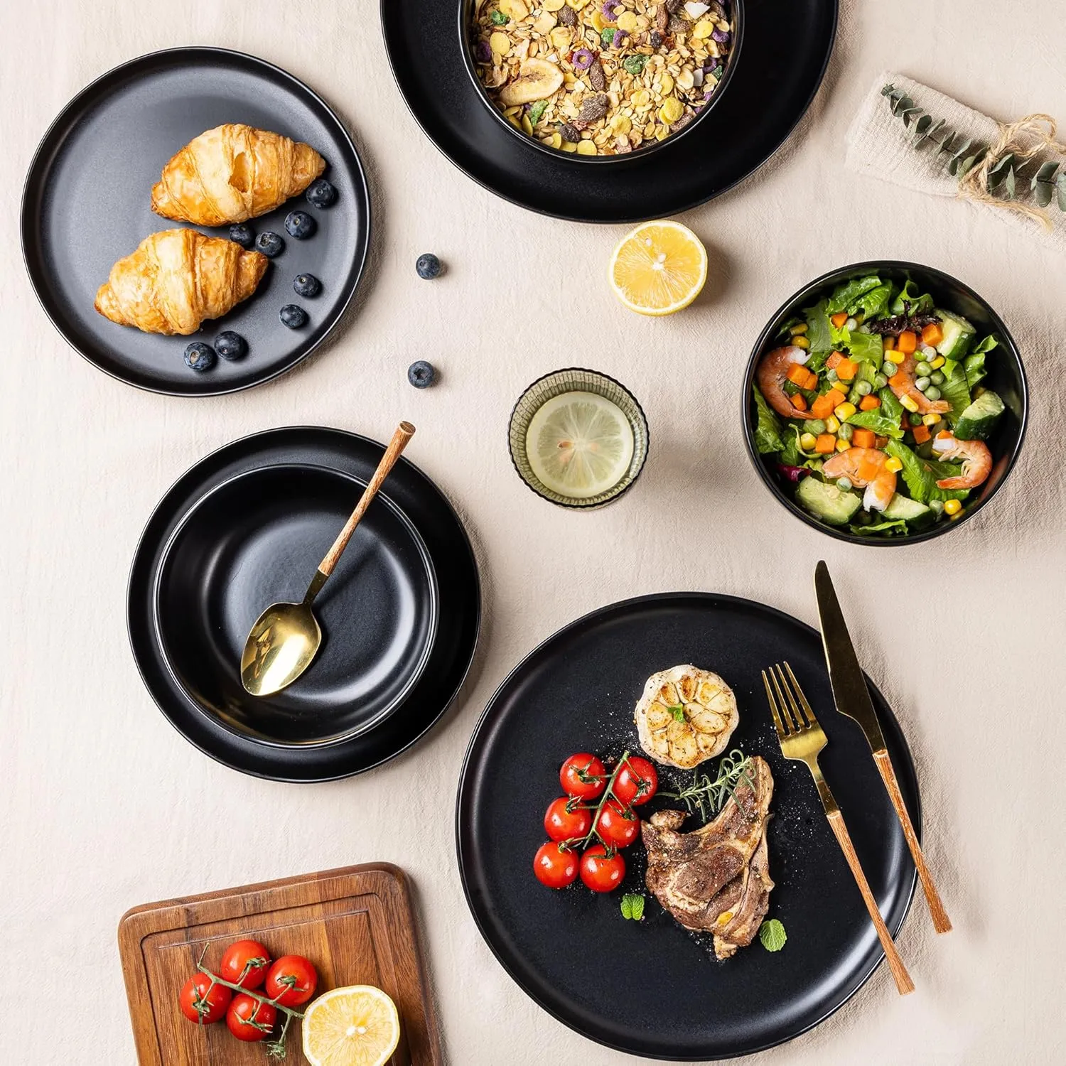 AmorArc Ceramic Dinnerware Sets, Wavy Rim Stoneware Plates and Bowls Sets, Highly Chip and Crack Resistant | Dishwasher & Microwave & Oven Safe Dishes set, Service for 6 (18pc)