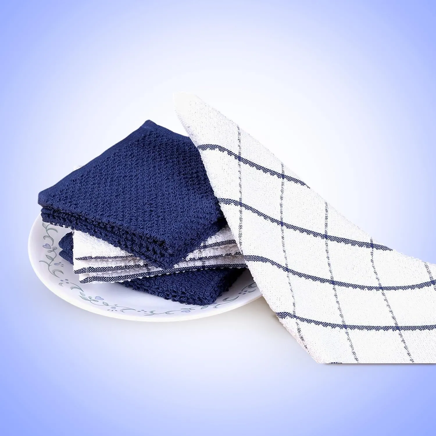 AMOUR INFINI Kitchen Dish Cloths Set of 8 – Highly Absorbent, Super Soft Cotton Dish Rags (12"x12" Inch) Wash & Dishcloths for Kitchen & Dishwashing (Blue)