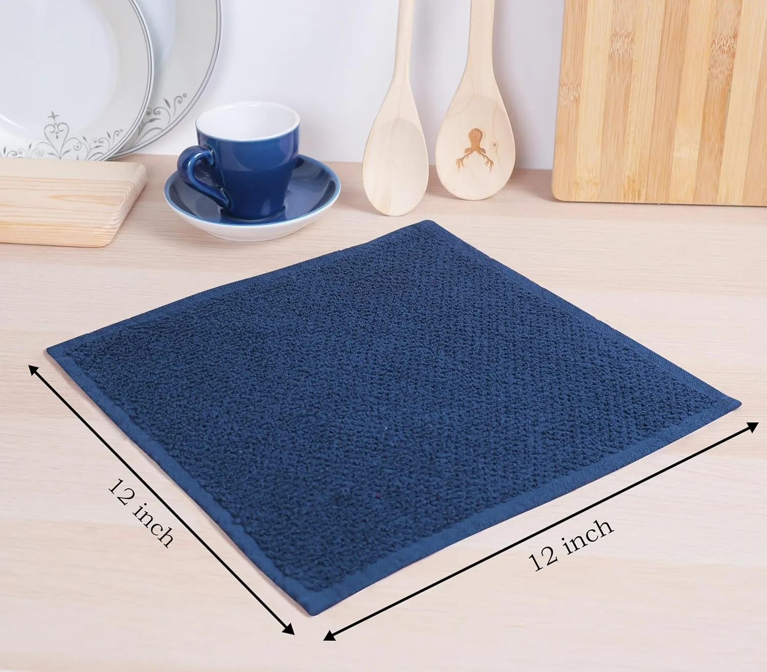 AMOUR INFINI Kitchen Dish Cloths Set of 8 – Highly Absorbent, Super Soft Cotton Dish Rags (12"x12" Inch) Wash & Dishcloths for Kitchen & Dishwashing (Blue)