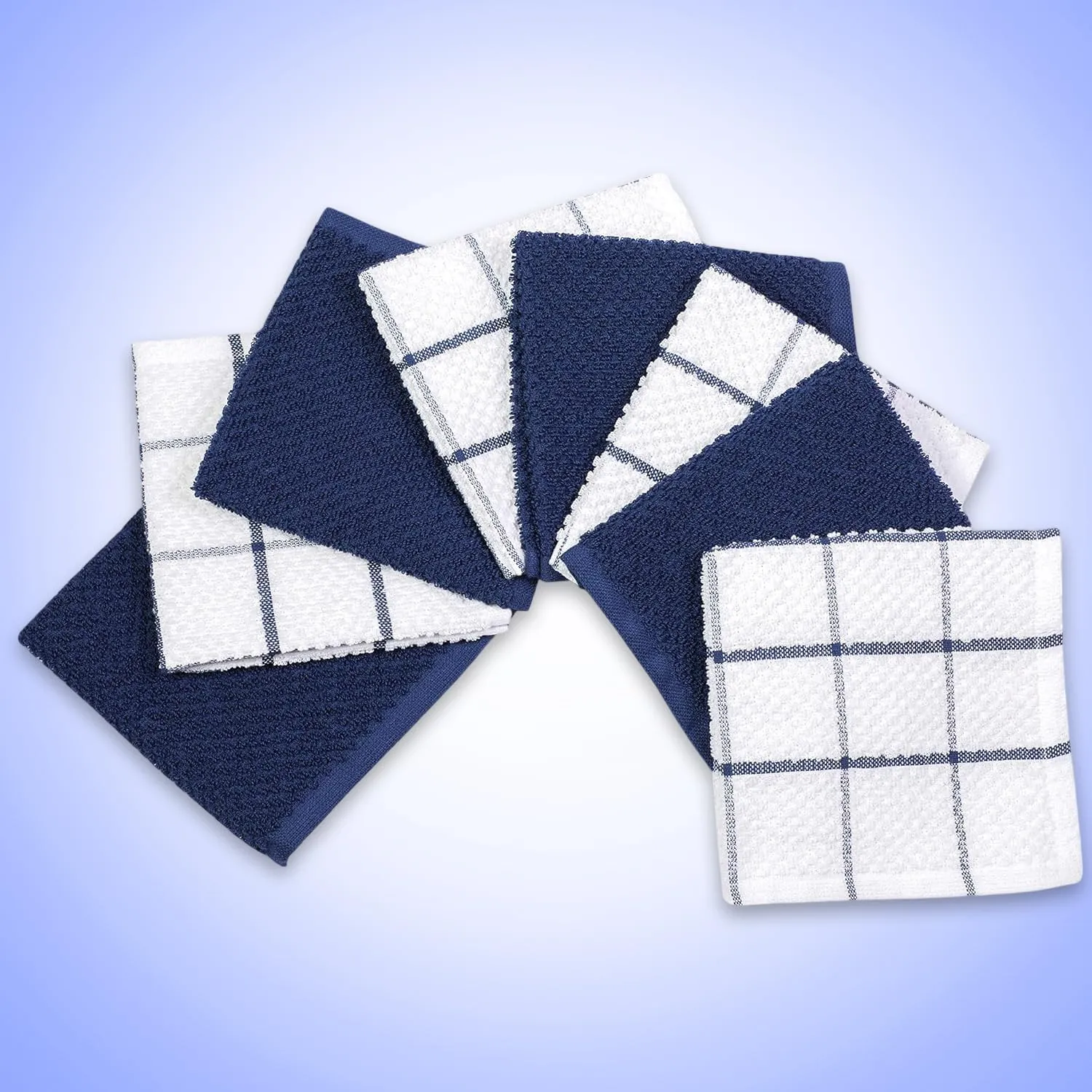 AMOUR INFINI Kitchen Dish Cloths Set of 8 – Highly Absorbent, Super Soft Cotton Dish Rags (12"x12" Inch) Wash & Dishcloths for Kitchen & Dishwashing (Blue)