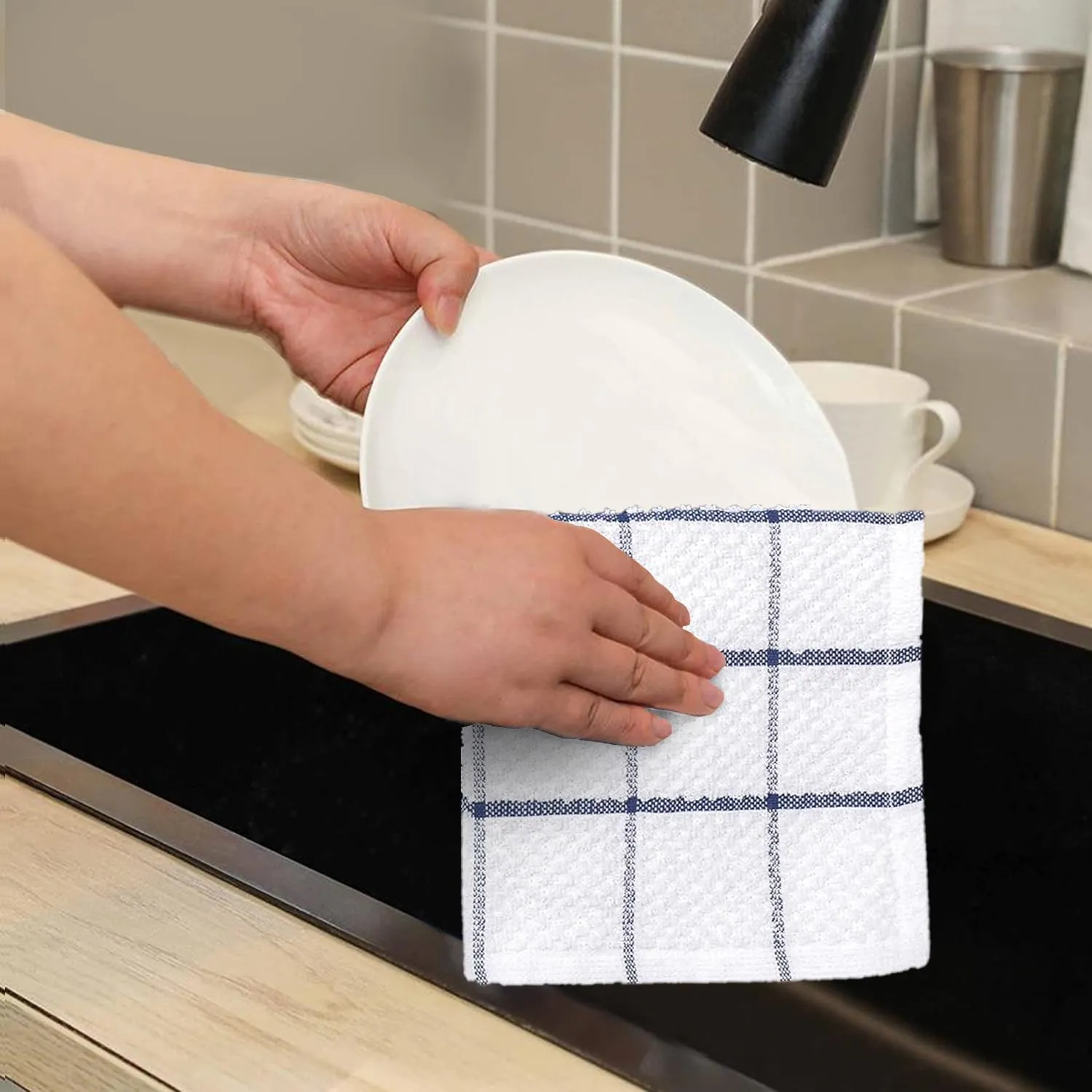 AMOUR INFINI Kitchen Dish Cloths Set of 8 – Highly Absorbent, Super Soft Cotton Dish Rags (12"x12" Inch) Wash & Dishcloths for Kitchen & Dishwashing (Blue)