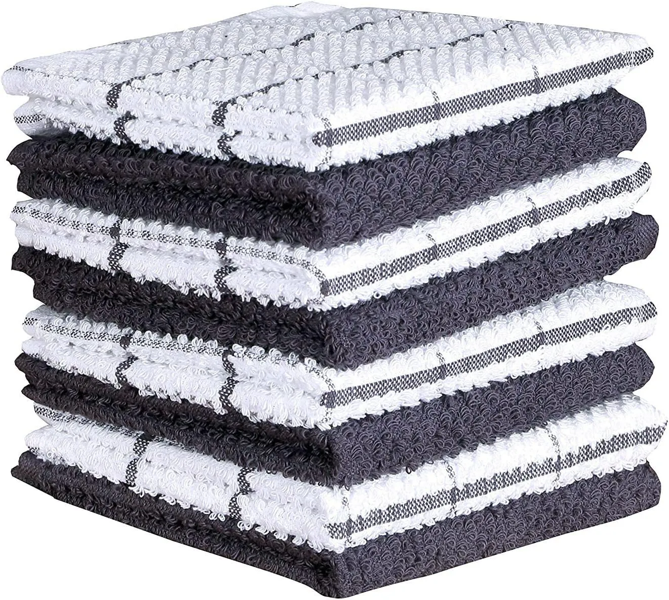 AMOUR INFINI Kitchen Dish Cloths Set of 8 – Highly Absorbent, Super Soft Cotton Dish Rags (12"x12" Inch) Wash & Dishcloths for Kitchen & Dishwashing (Dark Grey)
