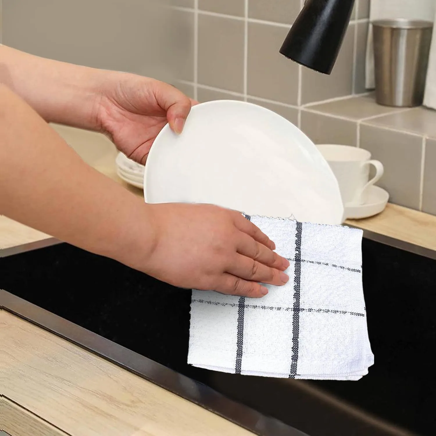 AMOUR INFINI Kitchen Dish Cloths Set of 8 – Highly Absorbent, Super Soft Cotton Dish Rags (12"x12" Inch) Wash & Dishcloths for Kitchen & Dishwashing (Dark Grey)