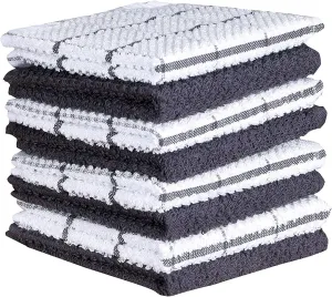 AMOUR INFINI Kitchen Dish Cloths Set of 8 – Highly Absorbent, Super Soft Cotton Dish Rags (12"x12" Inch) Wash & Dishcloths for Kitchen & Dishwashing (Dark Grey)
