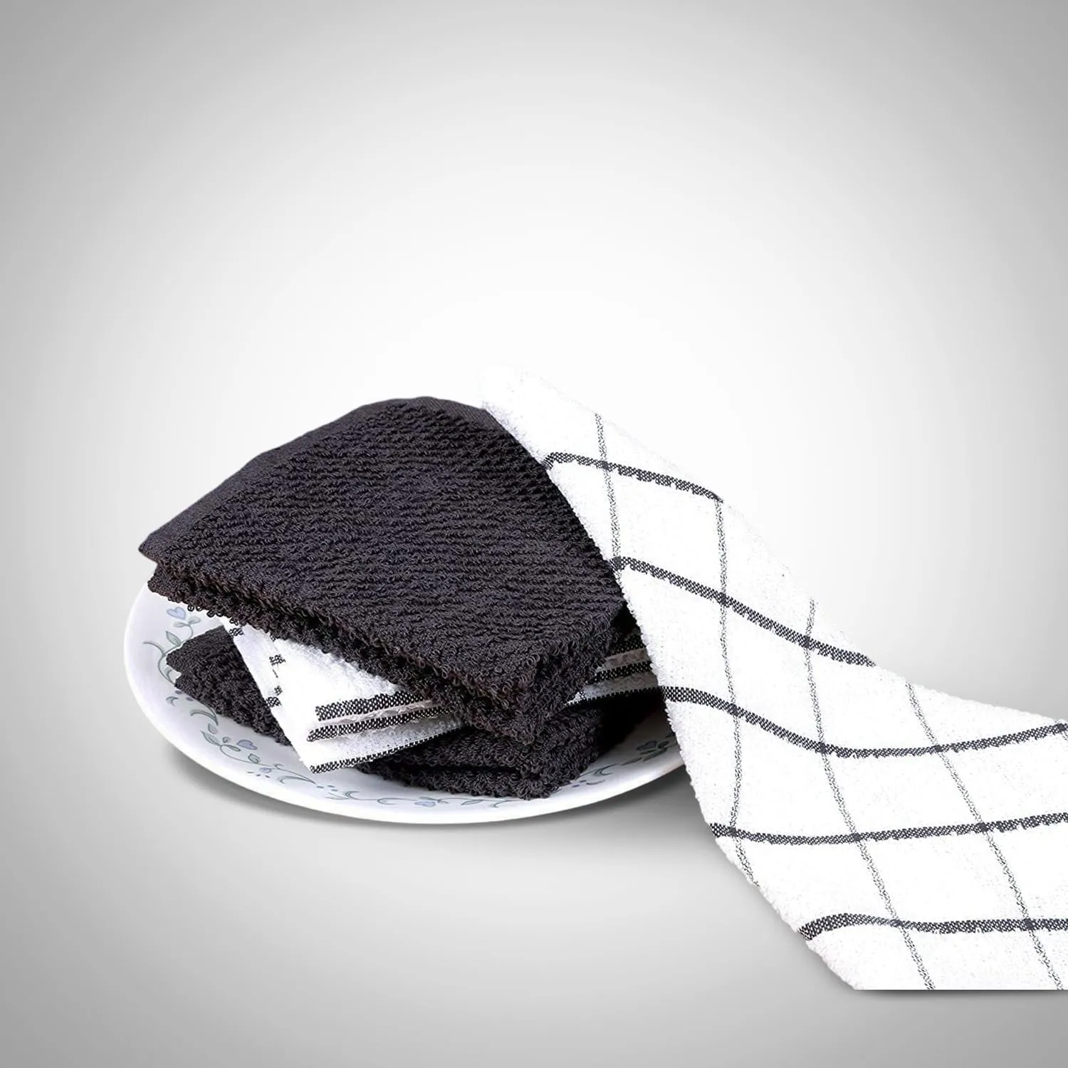 AMOUR INFINI Kitchen Dish Cloths Set of 8 – Highly Absorbent, Super Soft Cotton Dish Rags (12"x12" Inch) Wash & Dishcloths for Kitchen & Dishwashing (Dark Grey)
