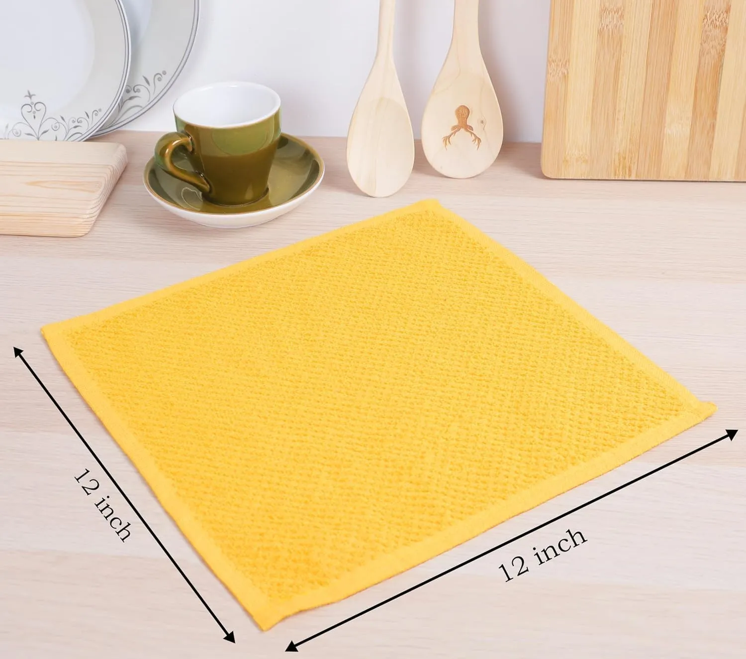 AMOUR INFINI Kitchen Dish Cloths Set of 8 – Highly Absorbent, Super Soft Cotton Dish Rags (12"x12" Inch) Wash & Dishcloths for Kitchen & Dishwashing (Yellow)