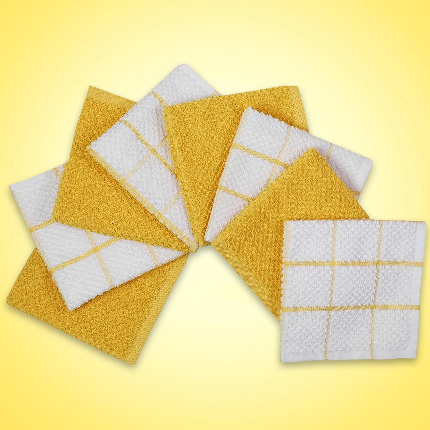 AMOUR INFINI Kitchen Dish Cloths Set of 8 – Highly Absorbent, Super Soft Cotton Dish Rags (12"x12" Inch) Wash & Dishcloths for Kitchen & Dishwashing (Yellow)