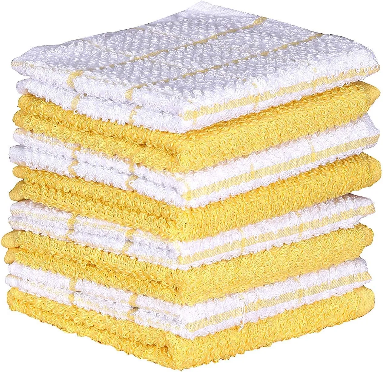 AMOUR INFINI Kitchen Dish Cloths Set of 8 – Highly Absorbent, Super Soft Cotton Dish Rags (12"x12" Inch) Wash & Dishcloths for Kitchen & Dishwashing (Yellow)
