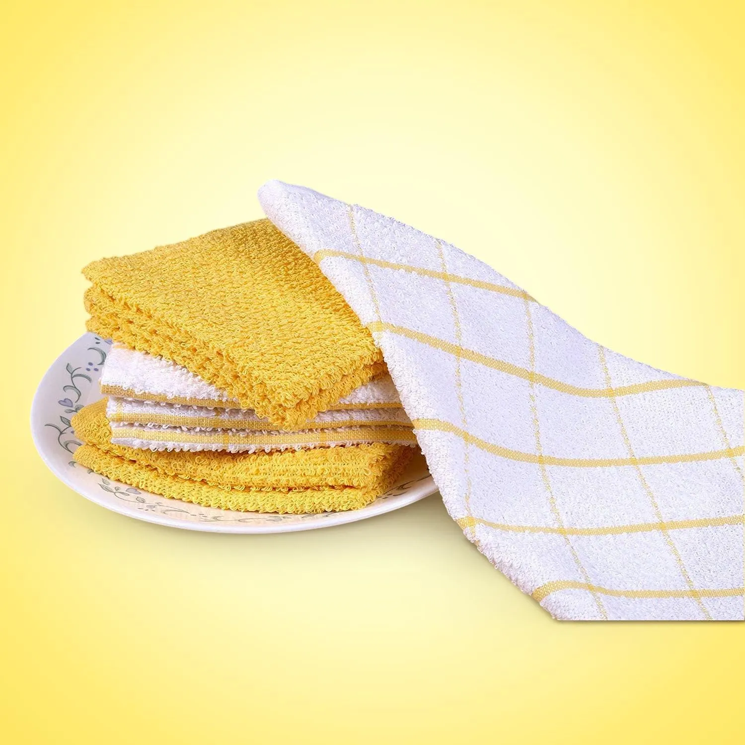AMOUR INFINI Kitchen Dish Cloths Set of 8 – Highly Absorbent, Super Soft Cotton Dish Rags (12"x12" Inch) Wash & Dishcloths for Kitchen & Dishwashing (Yellow)