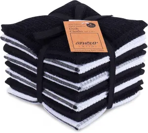 AMOUR INFINI Terry Dish Cloths Set of 8 Highly Absorbent, Super Soft Kitchen Dishcloths Reusable Quick Dry Dish Rags for Cleaning & Drying Dishes (12x12 Inch - Black)