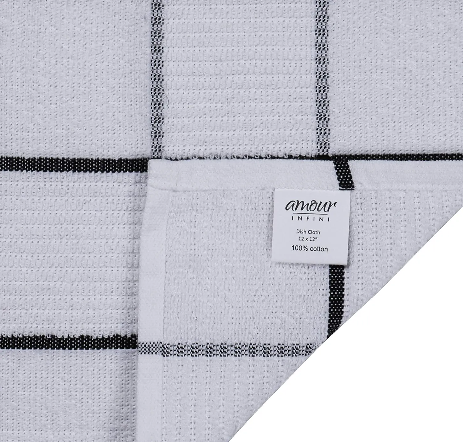 AMOUR INFINI Terry Dish Cloths Set of 8 Highly Absorbent, Super Soft Kitchen Dishcloths Reusable Quick Dry Dish Rags for Cleaning & Drying Dishes (12x12 Inch - Black)