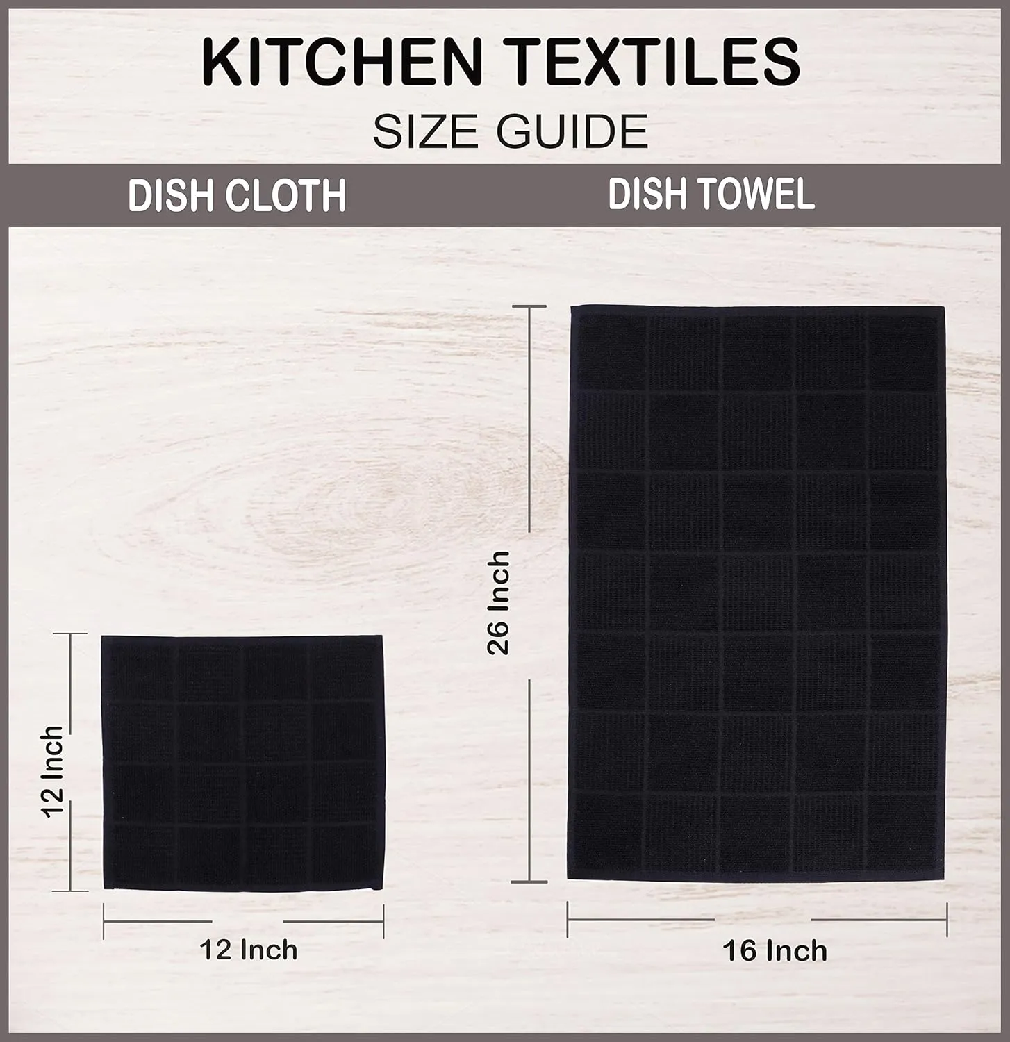 AMOUR INFINI Terry Dish Cloths Set of 8 Highly Absorbent, Super Soft Kitchen Dishcloths Reusable Quick Dry Dish Rags for Cleaning & Drying Dishes (12x12 Inch - Black)