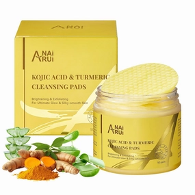 ANAI RUI Turmeric Kojic Acid Exfoliating Cleansing Pads, Deep Cleansing Brightening Pads, Exfoliating Scrub Pad for Face and Body, Acne Treatment, Skin Tone Evening,50 PCS