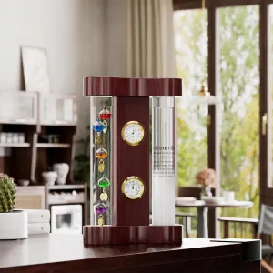 Analog Weather Station with Glass Galileo Thermometer Fitzroy Storm Glass Precision Quartz Clock and Analog Hygrometer Gift for Family or Friends Present Home, Office Indoor Décor (7" x 4.3")