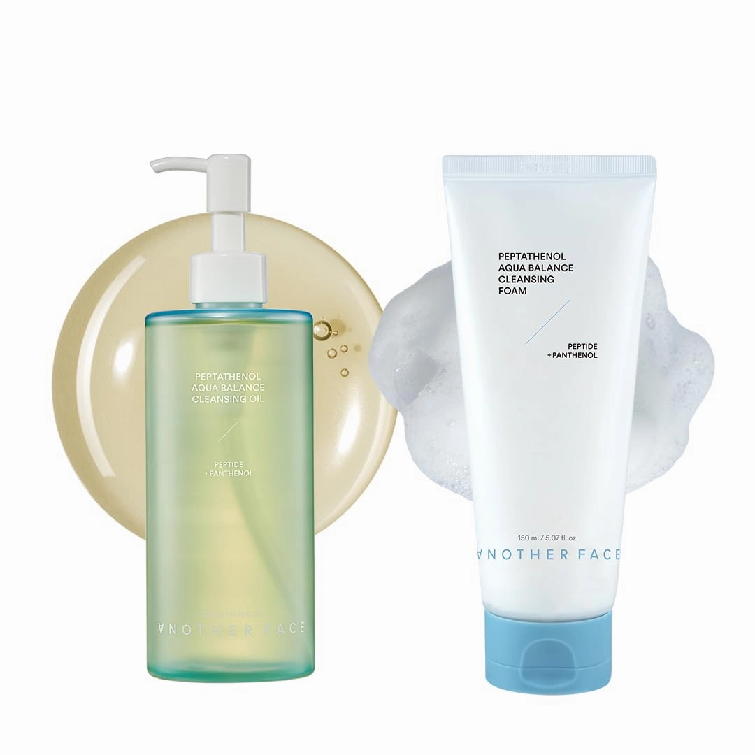 ANOTHERFACE Peptathenol™ Cleansing Foam   Oil, Double Cleansing Set for Sunscreen & Water Proof Makeup Removal, Non-Irritation for Sensitive Skin, Vegan, Korean Skincare