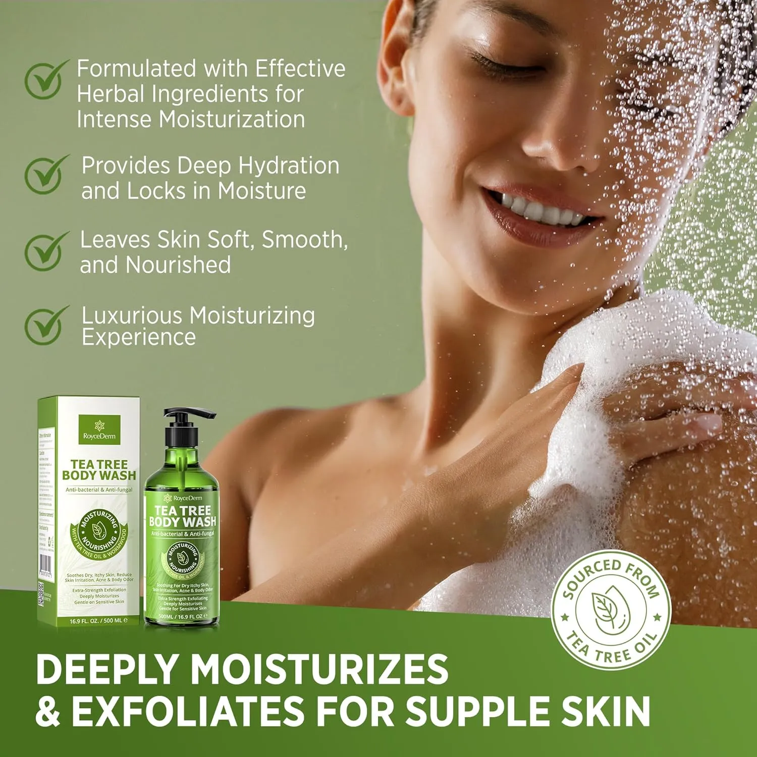 Antifungal Body Wash & Soap, Antibacterial Tinea Versicolor Body Wash, Tea Tree Back Acne, Folliculitis Body Wash, For Jock Itch, Athletes Foot, Body Odor, Ringworm