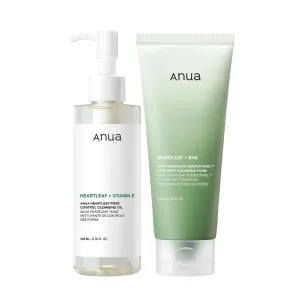 Anua Double Cleanser Duo for Facial Cleansing : Heartleaf Pore Control Cleansing Oil & Heartleaf Quercetinol Pore Deep Cleansing Foam for Double Cleansing, Korean Skincare