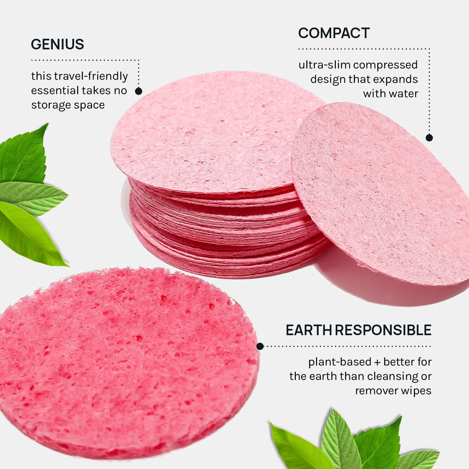 AOA Studio 100-Count Compressed Facial Sponges 100% Natural Cosmetic Spa Sponges for Facial Cleansing, Exfoliating Mask, Remove for Makeup, Dead Skin, and Dirt (100 counts, Pink)