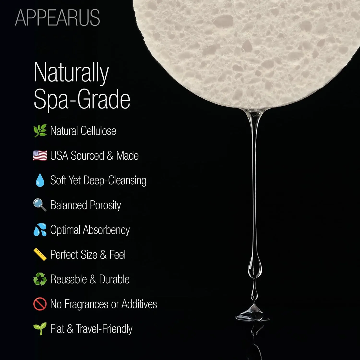 Appearus Natural Cellulose Facial Sponges – 25 Pack (Compressed) – Professional Spa Facial Sponge Pads for Cleansing, Exfoliating, Makeup Removal – White – Gentle on Sensitive Skin