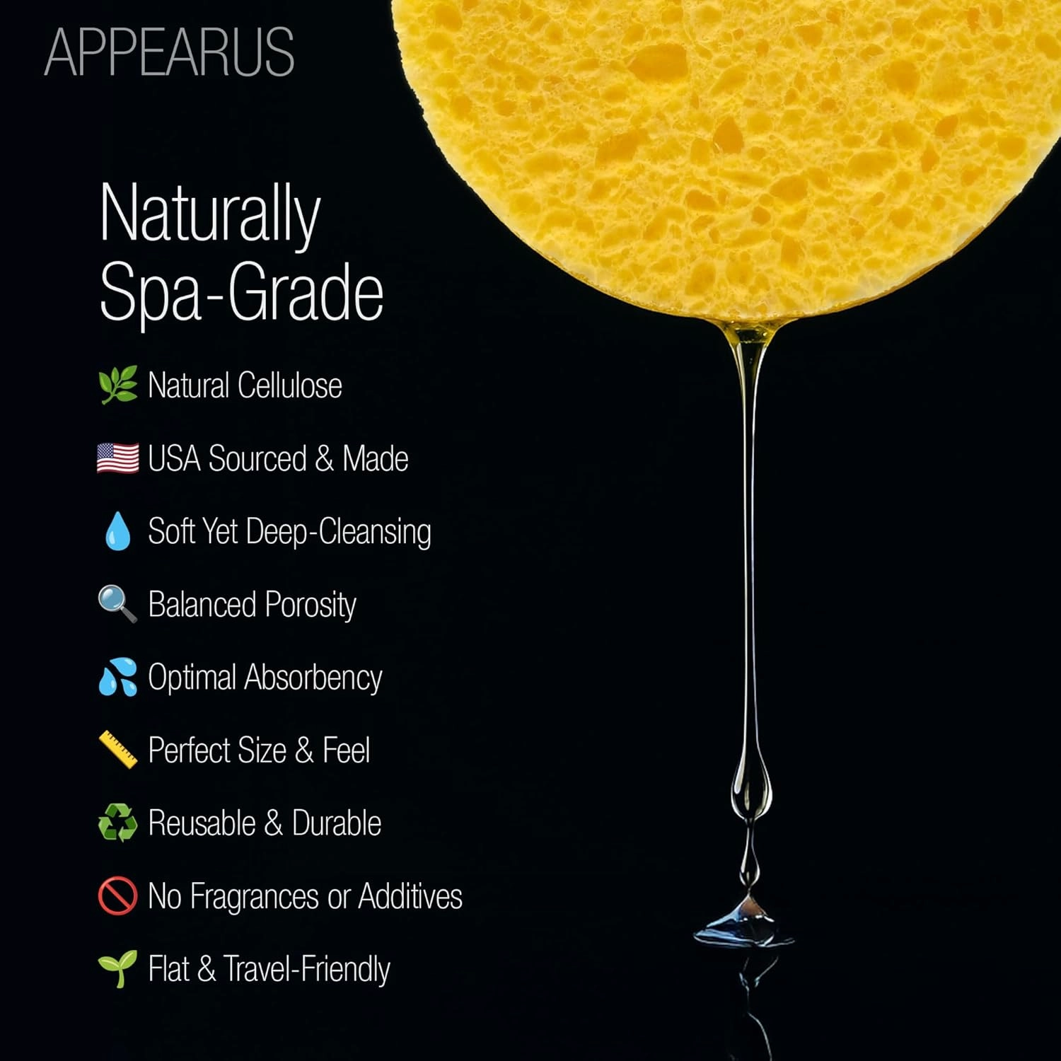 Appearus Natural Cellulose Facial Sponges – 25 Pack (Compressed) – Professional Spa Facial Sponge Pads for Cleansing, Exfoliating, Makeup Removal – Natural Yellow – Gentle on Sensitive Skin