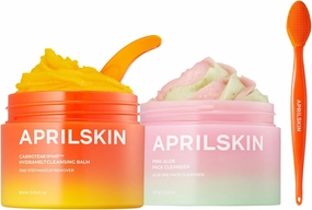 APRILSKIN Double Cleansing Duo with Pore Brush: APRILSKIN Carrotene IPMP Hydromelt Cleansing Balm, Pink Aloe Facial Polish Cleanser and Pore Cleansing Facial Silicone Brush