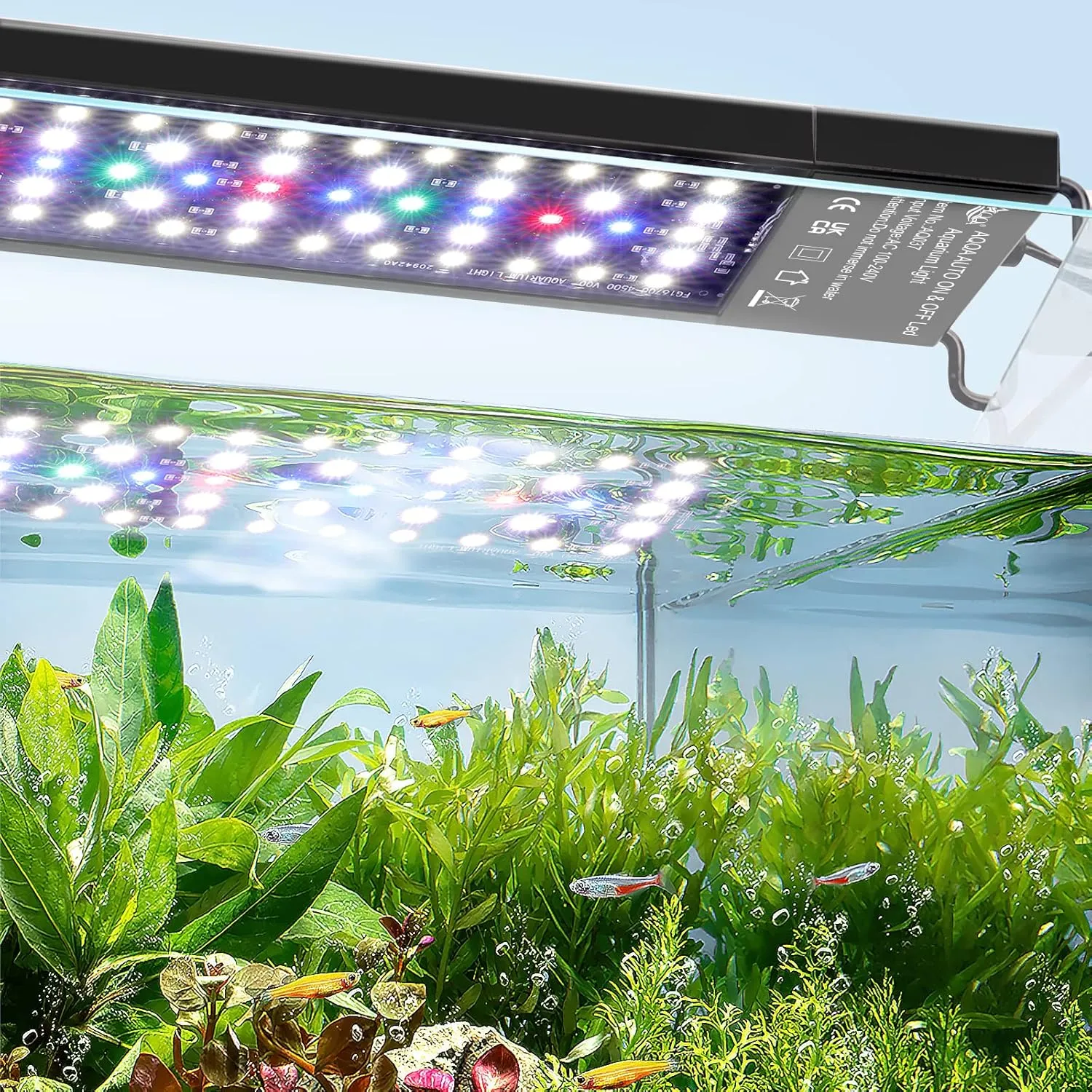 AQQA Aquarium Light,Multi-Function Fish Tank Led Light 24/7 DIY Auto On Off   Night Mode   Day Mode   Full Spectrum   7 Colors,Adjustable Brightness Waterproof with Timer for Freshwater 24W